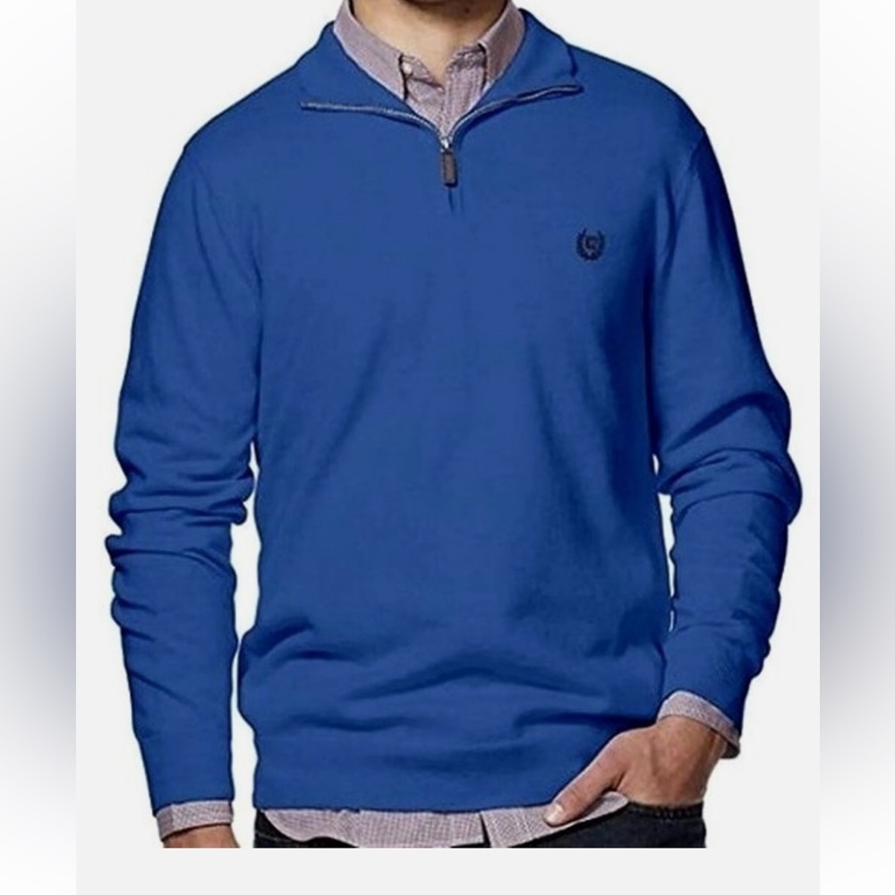 Chaps Men's Vintage Dark Navy Crewneck, Half-Zip Knit Style Sweater, Size Large